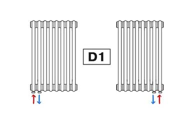 Нижнее подключение D1 радиаторов Tubog 10 секций (схема)
