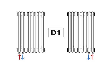 Нижнее подключение D1 радиаторов Tubog 6 секций (схема)