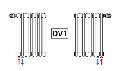 Нижнее подключение DV1 радиаторов Tubog 16 секций (схема)