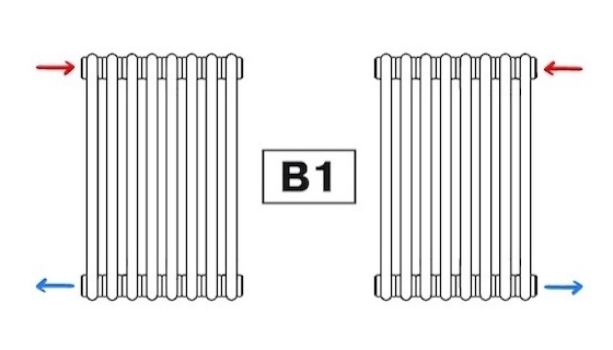 Боковое подключение радиаторов Tubog 20 секций, (схема)